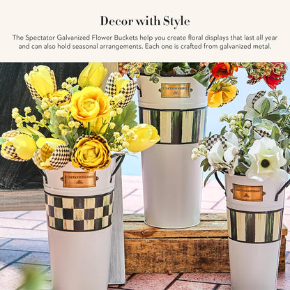 MACKENZIE-CHILDS Galvanized Flower Buckets, Decorative Metal Buckets, Spectator, Set of 3