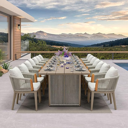 PURPLE LEAF 15 Pieces Outdoor Dining Set for 14, Aluminum Outdoor Patio Table and Chairs Set with Olefin Cushions, All-Weather Patio Dining Set for Garden or Deck, Beige