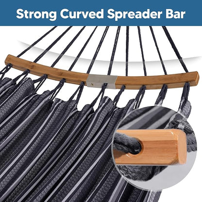 SUNCREAT Hammocks Double Hammock with Curved Spreader Bar, Outdoor Camping Portable Hammock with Carrying Bag & Tree Straps for Patio, Backyard, Balcony, Max 450lbs Capacity, Dark Gray