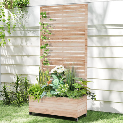 Raised Garden Bed with Trellis and Wheels,73"x35"x16" Metal Raised Garden Bed,Acacia Finish Metal Planter with Climbing Trellis for Vines & Vegetables