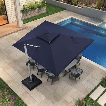 PURPLE LEAF 9 X 12 FT Cantilever Patio Umbrellas with Base Included, Large Square Offset Umbrella with 360° Rotation, Outdoor Aluminum Pool Umbrella for Pool Lawn Garden, Navy Blue