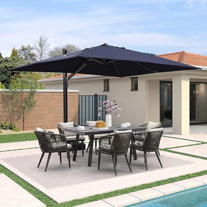 PURPLE LEAF 9' X 12' Rectangle Patio Umbrella Large Cantilever Outdoor Aluminum Offset Umbrella with 360-degree Rotation for Garden Deck Backyard Pool, Navy Blue