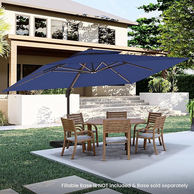 9' X 12' Cantilever Patio Umbrella Outdoor Heavy Duty Double Top Windproof Rectangle Offset Umbrellas with 360-degree Rotation for Pool Deck Backyard, Navy