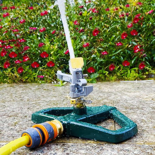 Heavy Duty Metal Pulsating Sprinkler for Yard - 360 Degree Roating Automatic Water Sprinkler for Lawn with Metal Base, Pulsating Impact Sprinklers for Large Area Covers Up to 85‘ Diameter