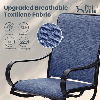 PHI VILLA Patio Swivel Dining Chairs Set of 2, All Weather Outdoor Chair with Textilene Mesh Fabric & Black Metal Frame for Outdoor Lawn Garden Poolside (Blue)