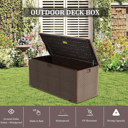 180 Pro Gallon Deck Box,Outdoor Storage Box Lockable,Waterproof for Patio Furniture, Garden Tools, Pool Accessories, Package Delivery Boxes For Outside, Brown