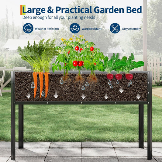 Galvanized Raised Garden Bed with Legs - 50×32×17In Metal Planter Box for Vegetables, Outdoor Raised Garden Beds Gardening, Durable Planter Raised Beds, Sturdy Planters for Outdoor Plants (Black)