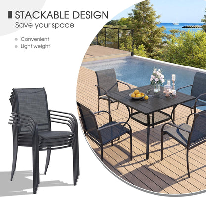 VICLLAX Patio Dining Set for 6, Outdoor Furniture Set Includes 47.2" Round Patio Table and 6 Patio Sling Chairs, Black Tabletop and Grey Fabric
