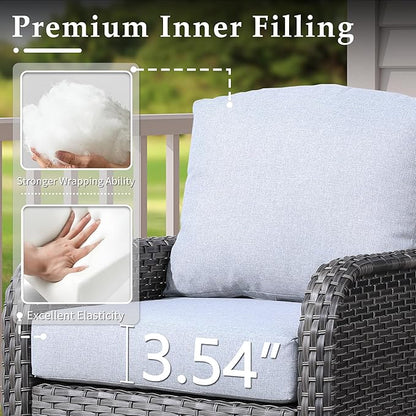 6-Piece Wicker Patio Furniture Set, All-Weather Rattan Conversation Bistro Loveseat Chair and Table Set for Backyard, Balcony and Deck with Soft Cushions and Metal Table(Grey)