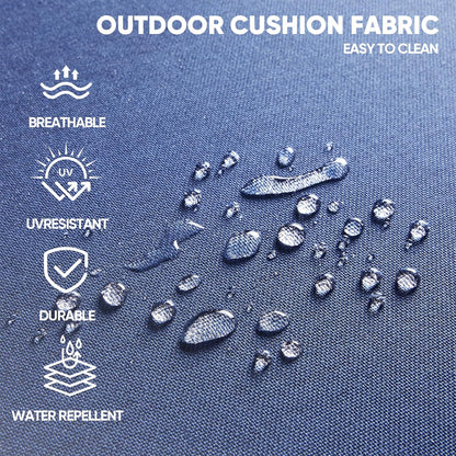 4-piece rotating balcony chair set with 31-inch T-shaped wide backrest - rattan outdoor rotating balcony chairs, wide backrest comfortable outdoor sliding chair - Brown Rattan | Blue Cushions