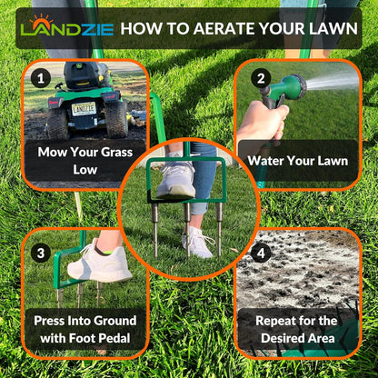 Landzie - The Original Spike Tine Fork Lawn Aerator - 42 Inch Manual Stainless Steel Gardening Hand Tool - Grass Dethatcher Aerator Lawn Tool with Solid Tines for Compacted Soil