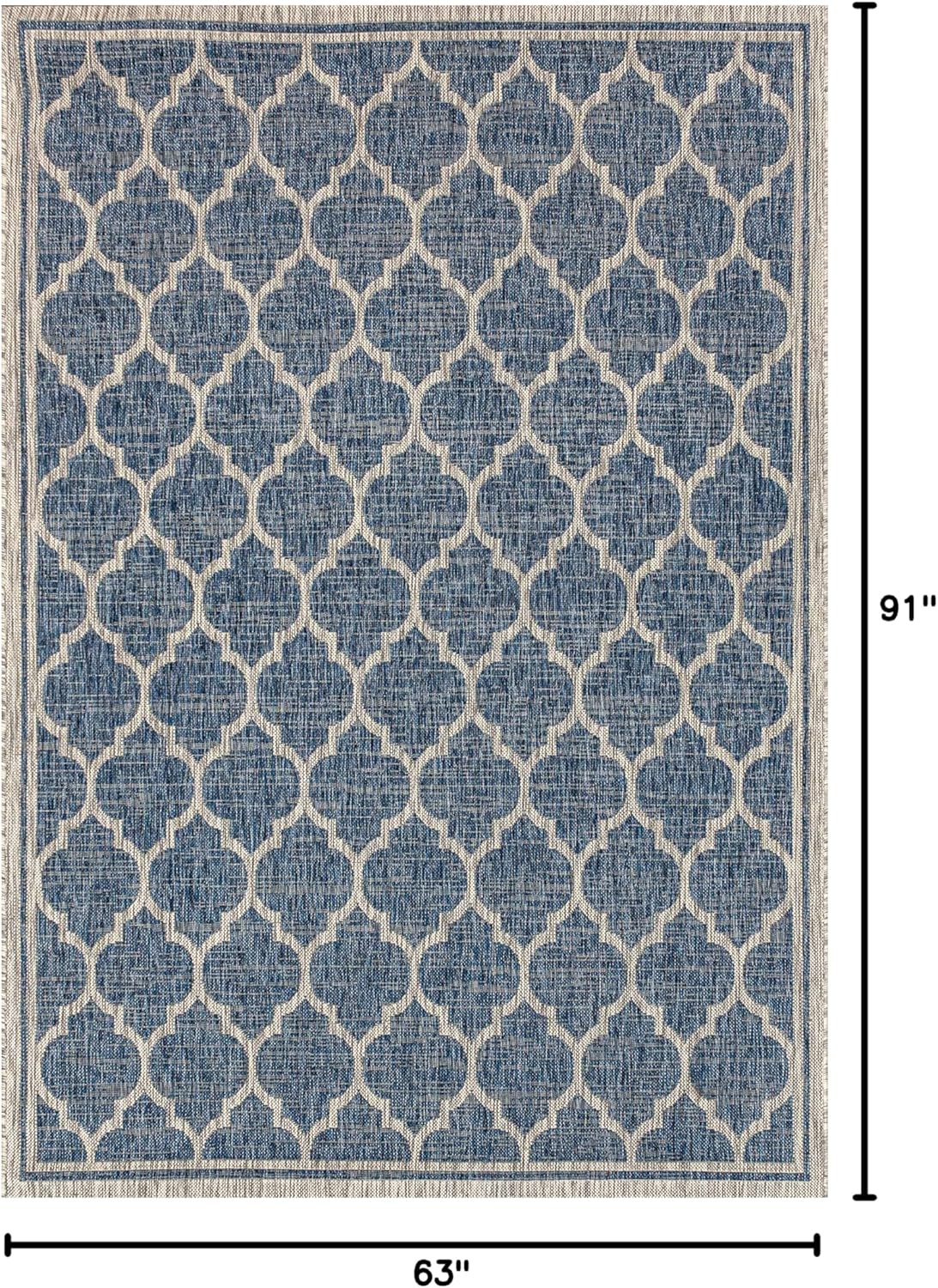 Eyely BMS109D-5 Santa Monica Trebol Moroccan Trellis Textured Weave Indoor/Outdoor Area Rug Coastal;Bohemian, Bedroom, Backyard, Patio, Easy-Cleaning, Non-Shedding, 5 X 8, Navy/Gray