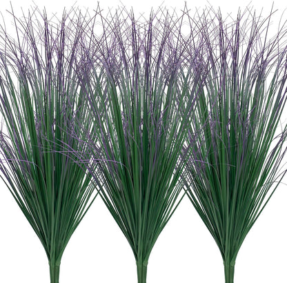 12Pcs Artificial Grass Plants, Faux Shrubs Wheat Grass, Artificial Tall Grass Fake Plants for Outdoor Decor,Artificial Greenery Stems Weed for Room Indoor Home Decor（Green Purple Tail）