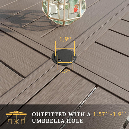 VICLLAX Round Patio Table with Adjustable Umbrella Hole for 4, All Weather Metal Outdoor Dining Table for Lawn Garden, 40.6" Outdoor Coffee Table, Grey Wood-Like Tabletop