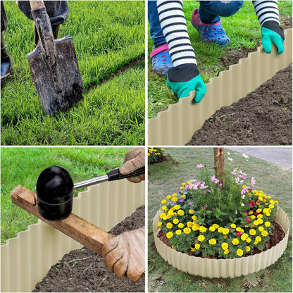 LAVEVE Corrugated Metal Garden Edging 8" x 20Ft, Landscape Edging Border for Lawn, Flower Bed, Garden Fence, Paver Edging (Cream)