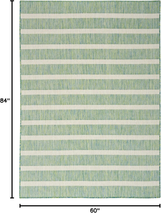Nourison Home Positano Indoor/Outdoor Blue Green Ivory 5' x 7' Area Rug, Easy Cleaning, Non Shedding, Bed Room, Living Room, Dining Room, Deck, Backyard, Patio (5x7)