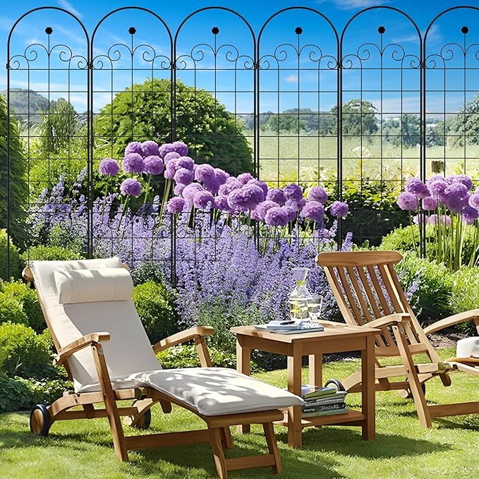 6 Pack Metal Garden Trellis 86.7" H Garden Fence Rustproof Trellis for Climbing Plants Support Roses Flower Outdoor Lawn Black