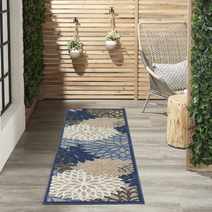 Nourison Aloha Indoor/Outdoor Blue/Multicolor 2'3" x 10' Area Rug, Tropical, Botanical, Easy Cleaning, Non Shedding, Bed Room, Living Room, Dining Room, Deck, Backyard, Patio (2x10)