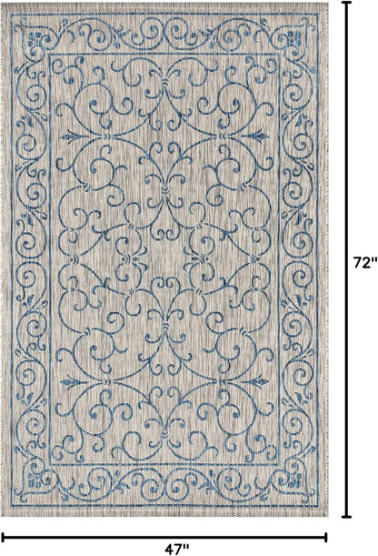 JONATHAN Y SMB106C-4 Charleston Vintage Filigree Textured Weave Indoor/Outdoor Gray/Navy 4 ft. x 6 ft. Area Rug, Classic,Easy-Cleaning,HighTraffic,LivingRoom,Backyard, Non Shedding