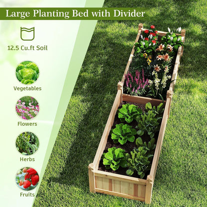 HAPPYGRILL Raised Garden Bed, Wooden Elevated Garden Box w/8 Drain Holes, Detachable Bottom Panels, Liner for Flowers Vegetables Herbs Fruits, Outdoor Planter Box for Backyard Lawn, 89" x 23.5" x 16"