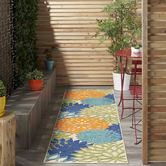 Nourison Aloha Indoor/Outdoor Multicolor 2' x 6' Area-Rug, Tropical, Botanical, Easy-Cleaning, Non Shedding, Bed Room, Living Room, Dining Room, Deck, Backyard, Patio (2x6)