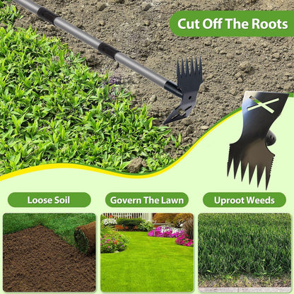 Weed Puller Tool with Long Handle, 60'' Weed Remover Weeding Tool, 2 in 1 Hand Weed Rake and Garden Hoe for Gardening, Uprooting Weeding Tool for Yard, Lawn, Patio, Garden