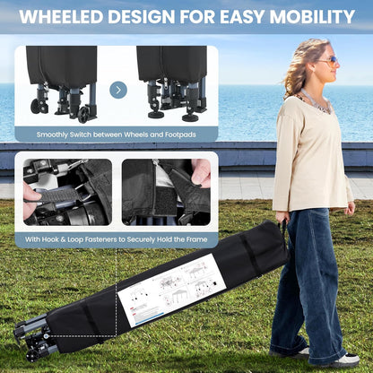 Yaheetech 12x12 Pop-up Canopy Tent w/ 2 Integrated Wheels for Mobility, Waterpoof & Heavy Duty, Instant Sun Shelter with Carry Bag, Weight Bags for Outdoor Camping Beach Patio Parties, White