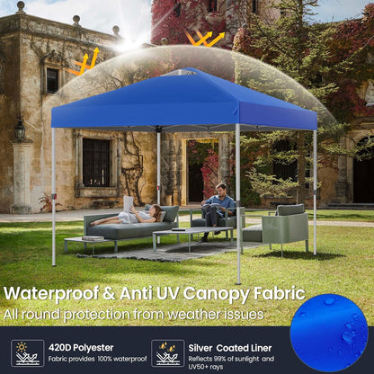 Shades 10x10 Pop Up Canopy with One Push Setup,Heavy Duty Beach Tent with Wheels for Easy Moving, Sun Shelter for Parties,Events, Outdoor Gazebo with 420D Coated Waterproof Blue Fabric