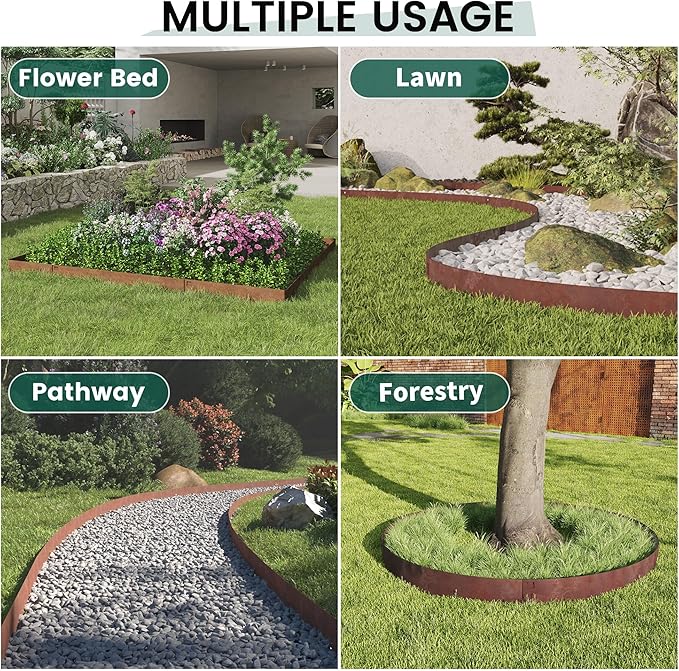 Corten Steel Rust Landscape Edging Border, 5 Pack 42”L x 7”H Weather Resistant Bendable Metal Garden Lawn Edging for Landscaping, Yard Pathway (16.5 Ft Total)