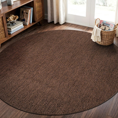 CAMILSON Easy Jute Round Rug 4ft Indoor Outdoor Brown Color Fiber Area Rugs for Living Room Patio and Kitchen Rug, Solid Boho Woven Design Easy-Cleaning Washable Outside Carpet Alfombras (4 Round)