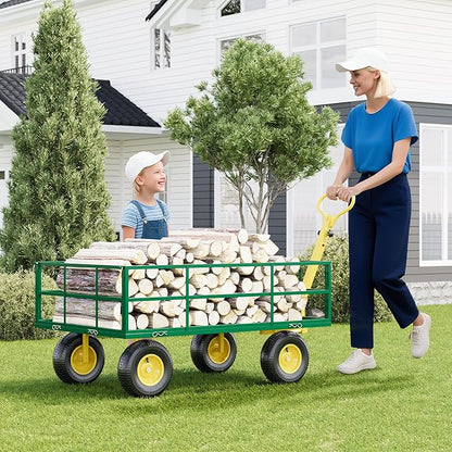 1200LB Capacity Garden Cart, 3-in-1 Heavy Duty Utility Wagon with 13" All-Terrain Tires, Removable Mesh Sides & 180° Swivel Handle - Outdoor Yard Cart for Gardening, Farming, Patio Use