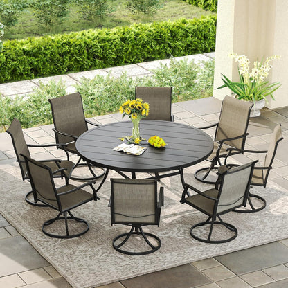 DIFY Patio Round Dining Table, 53" All Weather Round Outdoor Table with 1.57" Umbrella Hole for 8 Person, Perfect for Yard, Balcony and Lawn, Black Tabletop