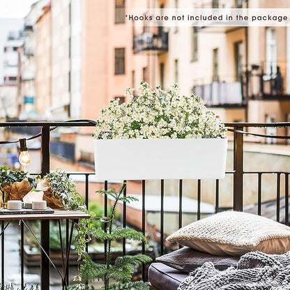 GardenBasix Elongated Self Watering Planter Pots 2-Pack Window Box 5.5 x 16 inch Indoor Home Garden Modern Decorative Planter Pot for All House Plants Flowers Herbs (White,2)