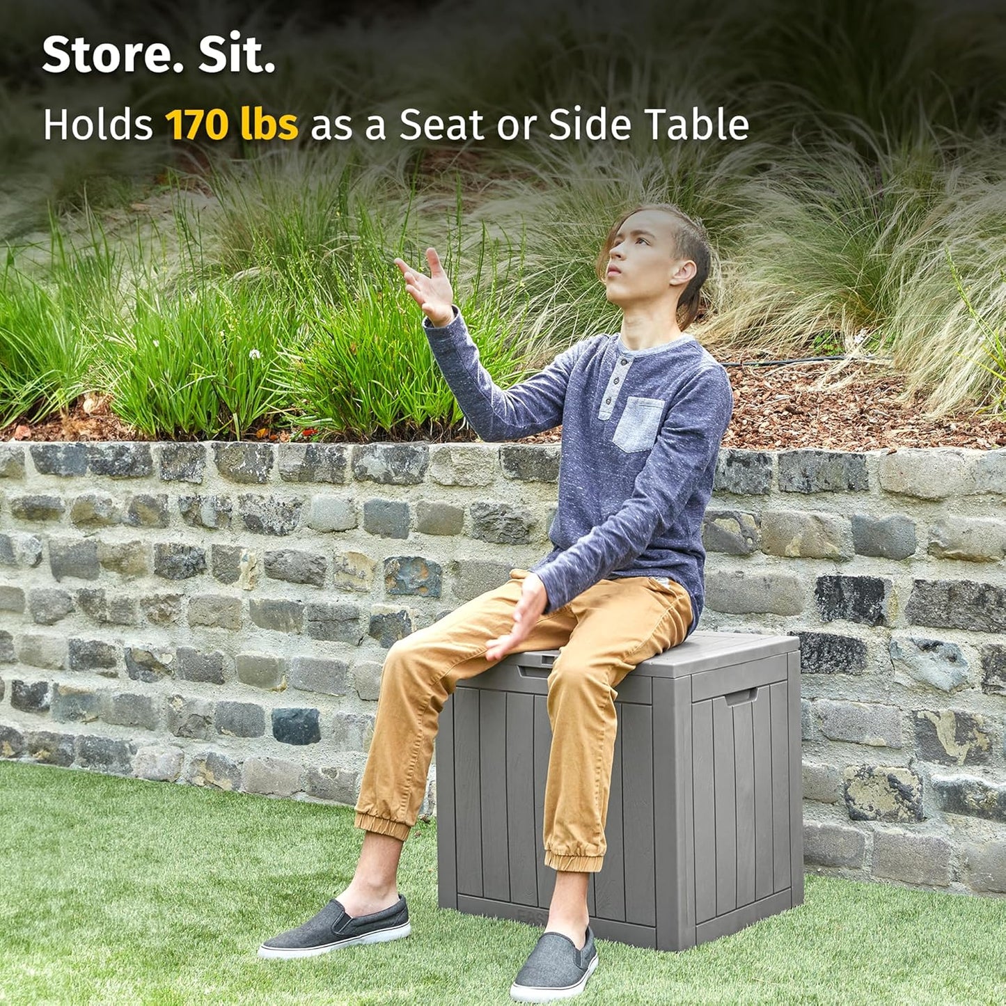 EAST OAK Outdoor Storage Box, 31 Gallon Deck Box Indoor and Outdoor Use, Waterproof Resin Storage Bin for Package Delivery, Patio Cushions, Gardening Tools, Lockable, UV Resistant, Grey