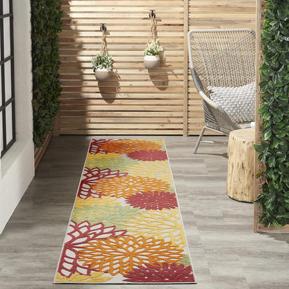 Nourison Aloha Indoor/Outdoor Red Multi Colored 2'3" x 10' Area Rug, Tropical, Botanical, Easy Cleaning, Non Shedding, Bed Room, Living Room, Dining Room, Deck, Backyard, Patio (2x10)