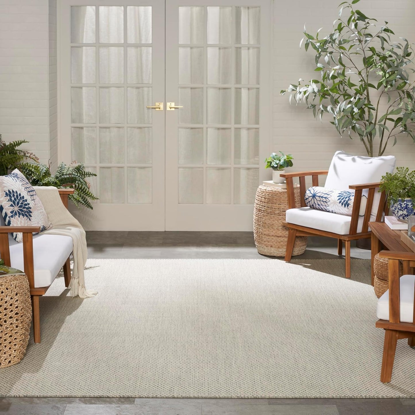 Nourison Courtyard Indoor/Outdoor Ivory Silver 8' x 10' Area Rug, Geometric, Easy Cleaning, Non Shedding, Bed Room, Living Room, Dining Room, Deck, Patio, Backyard (8x10)