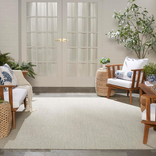 Nourison Courtyard Indoor/Outdoor Ivory Silver 8' x 10' Area Rug, Geometric, Easy Cleaning, Non Shedding, Bed Room, Living Room, Dining Room, Deck, Patio, Backyard (8x10)