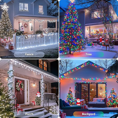 JMEXSUSS 2 Pack White & Multicolor Solar Christmas Lights Outdoor, Each 100 LED 33ft Solar Color Changing Lights Outdoor Waterproof for Christmas Tree Yard Decorations