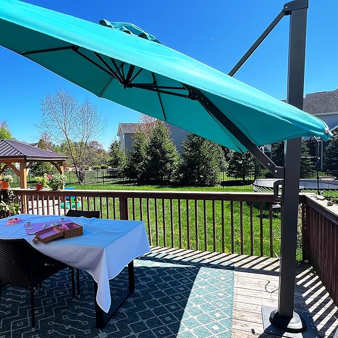 PURPLE LEAF 11 FT Square Patio Umbrella Large Outdoor Aluminum Offset Umbrella with 360-degree Rotation Cantilever Umbrella for Garden Deck Backyard Pool, Turquiose Blue