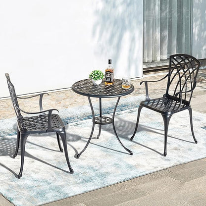 NUU GARDEN 3-Piece Patio Bistro Set, Cast Aluminum Table and 2 Chairs with Umbrella Hole, Outdoor Bistro Set for Patio or Backyard, Black