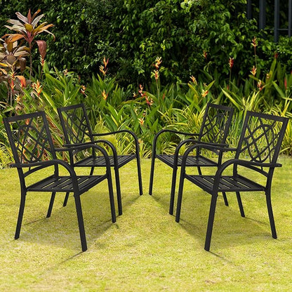 Incbruce 300lbs Patio Chairs Set of 4 Outdoor Dining Chairs, Metal Frame Stackable Patio Dining Chairs, Wrought Iron Black Outdoor Chair with Armrest for Garden, Poolside, Backyard