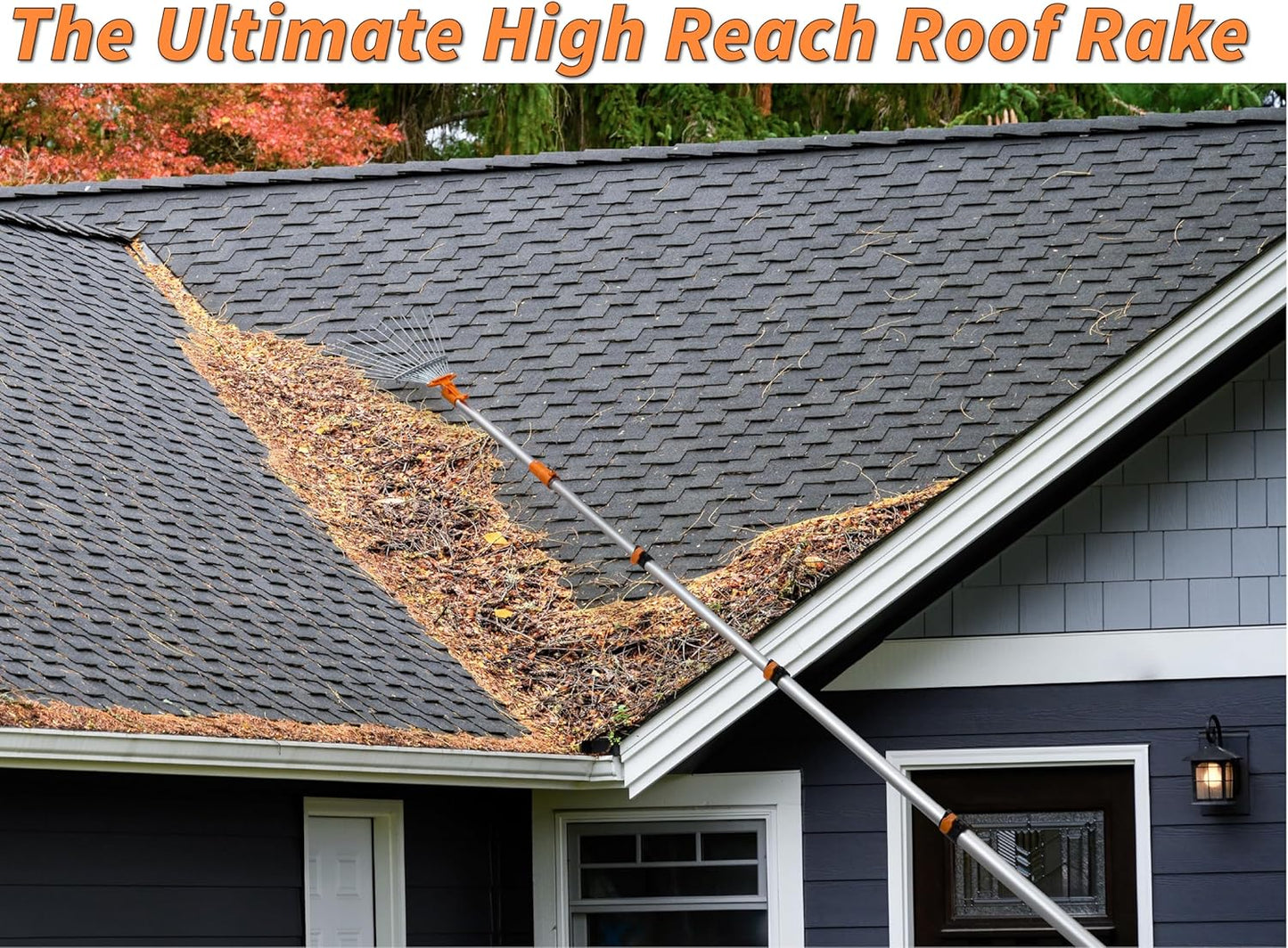 5-30 Telescoping Roof Rake 36 ft Reach // Collapsible Roof Rake for Leaves and Pine with Extension Pole // Roof Cleaning Tool for Gardening and Lawns // High Reach Adjustable Metal Leaf Raker
