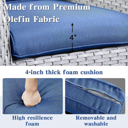 Outdoor Swivel Rcoker Patio Chairs - Outdoor Swivel Patio Chairs Set of 2 Wicker Chair Patio Furniture Sets with Covered Cushion for Porch Deck Balcony Garden, Blue Cushion