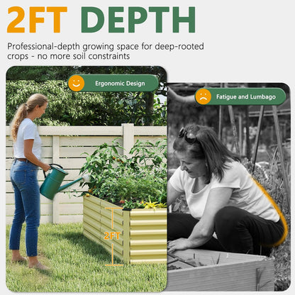 FOOWIN 2pcs 8x4x2ft Galvanized Raised Garden Bed, Planter Raised Garden Boxes Outdoor, Large Metal Raised Beds for Gardening, Garden Bed for Vegetables, Flowers, Herb,478 Gallon Capacity, Cream Yellow