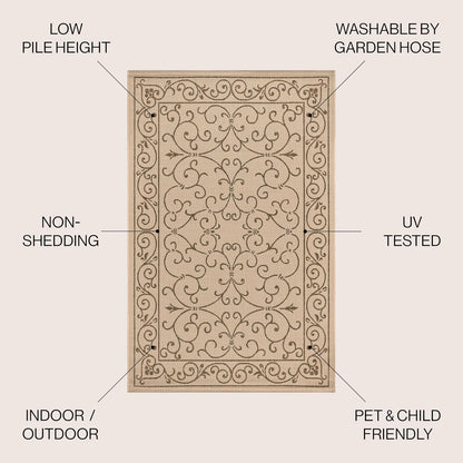 JONATHAN Y SMB106A-4SQ Charleston Vintage Filigree Textured Weave Beige/Brown 4' Square Indoor/Outdoor Area Rug, Pet Friendly, Non-Shedding, Stain Resistant, Easy-Cleaning for Backyard, Patio, Porch