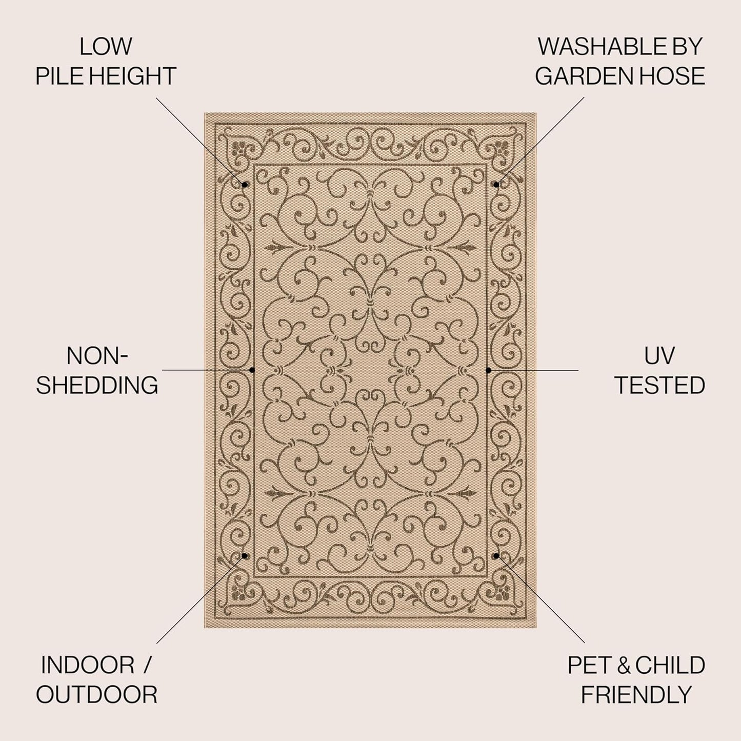 JONATHAN Y SMB106A-4 Charleston Vintage Filigree Textured Weave Indoor/Outdoor Beige/Brown 4 ft. x 6 ft. Area Rug, Classic,Easy-Cleaning,HighTraffic,LivingRoom,Backyard, Non Shedding