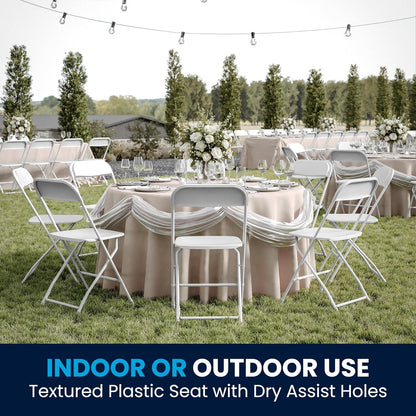 Flash Furniture Hercules Set of 10 Indoor/Outdoor Heavy-Duty Plastic Folding Chairs, Foldable Commercial Stacking Chairs with 650-lb. Static Weight Capacity, White