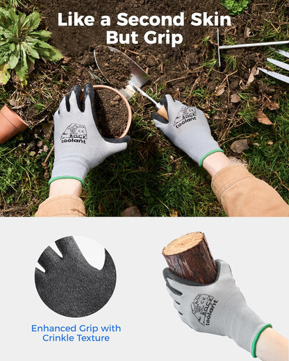 toolant Crinkle Latex Work Gloves Bulk, Rubber Coated Safety Work Gloves for Men and Women, 12 Pairs for Construction, Gardening, Warehouse (Black, XL)