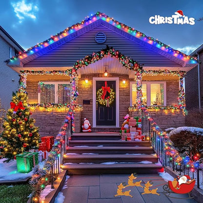 JMEXSUSS 2 Pack Warm White & Multicolor Solar Christmas Lights Outdoor, Each 100 LED 33ft Solar Color Changing Lights Outdoor Waterproof for Christmas Tree Decorations