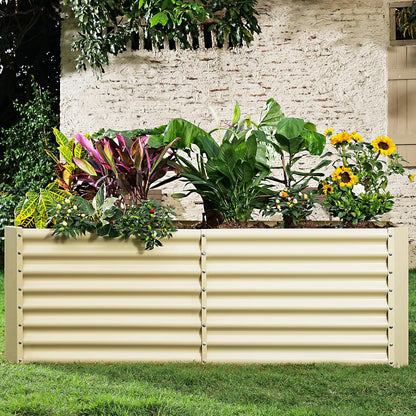 Land Guard 8×4×2ft Galvanized Raised Garden Bed, Planter Boxes Outdoor, Raised Garden Beds Outdoor for Vegetables, Flowers, Herbs, 479 Gallons, Cream Yellow…